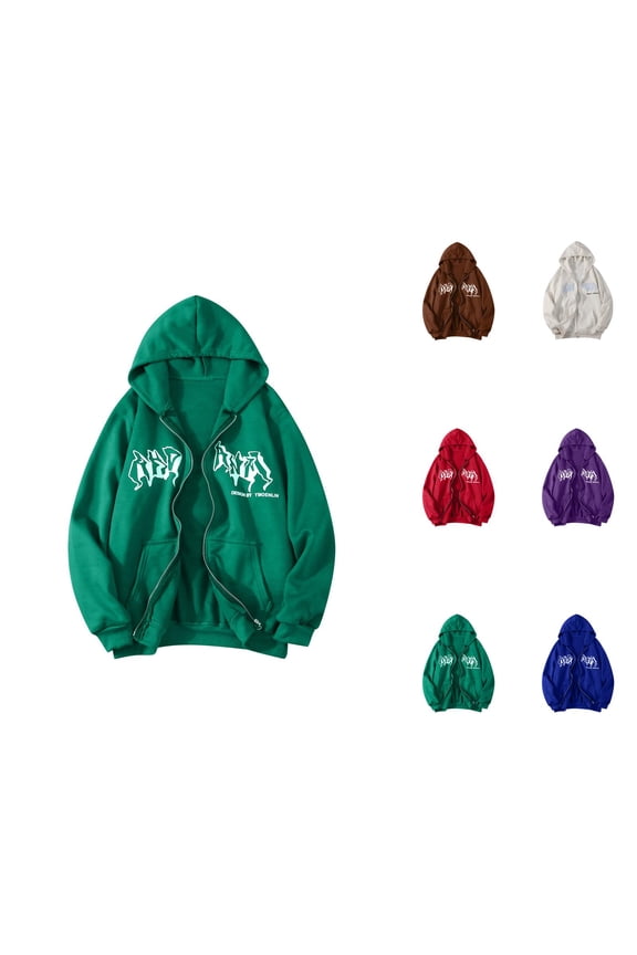 Goth Hoodies for Women 2026 Fall Winter Fashion Long Sleeve Y2K Aesthetic Graphic Zip Up Hooded Sweatshirt with Pockets