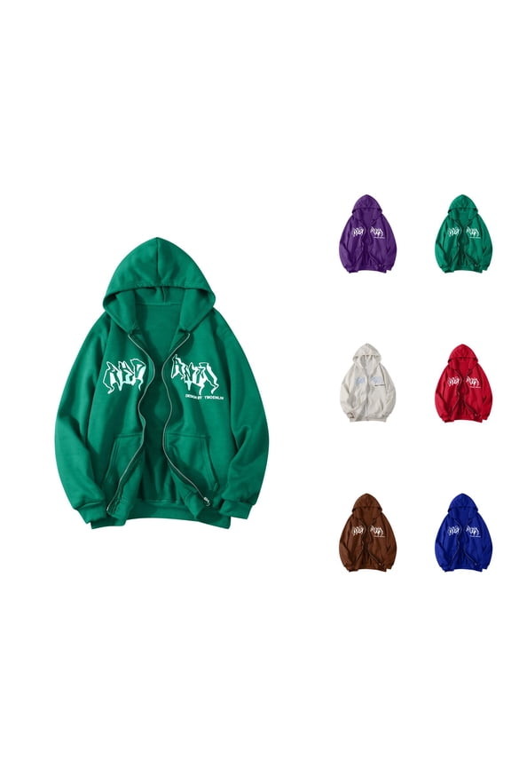 Goth Hoodies for Women 2026 Fall Winter Trendy Long Sleeve Y2K Aesthetic Zip Up Graphic Hooded Sweatshirt with Pockets