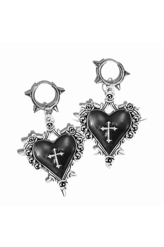 Goth Jewelry Thorns Heart Cross Earrings Drip Oil Rose Flower Earrings For Women Punk Charms Accessories