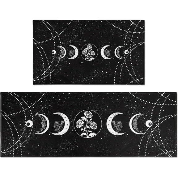 Goth Kitchen Mat Set of 2, Moon Phase Kitchen Rugs for Floor Halloween Kitchen Mat Gothic Kitchen Decor for Floor, Home, Sink, Bathroom(17"x47"+17"x30")
