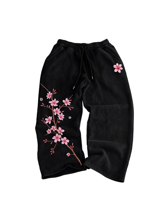 Goth Men's Baggy Sweatpants Y2K Baggy Sweatpants Streetwear Oversized Pants Mens Y2K Clothes Cool Pants Angel Wing Cross Graphic Wide Leg Drawstring Trousers