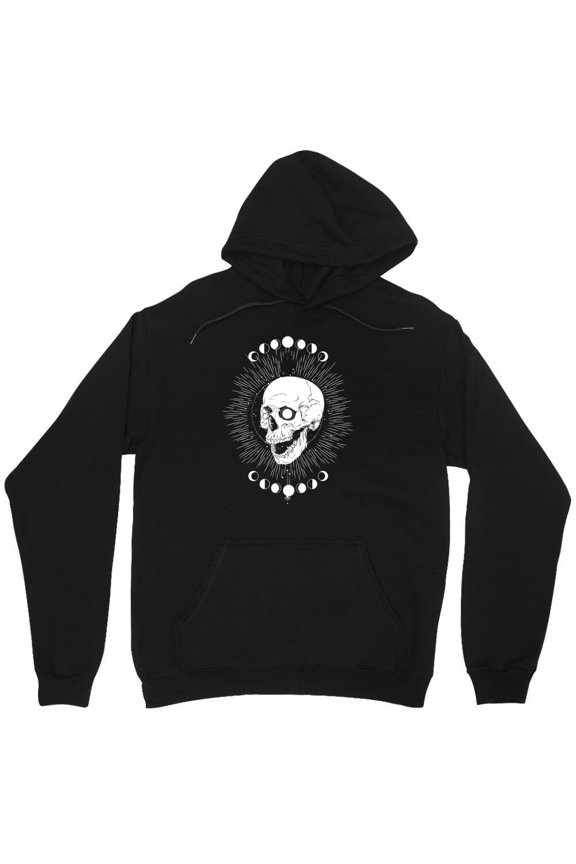 Goth Moon Phases Skeleton Head Graphic Halloween Boo Simple Art Dark Aesthetic Creepy M9863 Unisex Hoodie, Up to Size 5XL