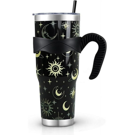Goth Moon Tumbler with Handle Lid and Straw, Sun and Moon Cup Gothic Witch Coffee Travel Mug Cup,Astrology Witchy Gifts for Women Goth Halloween Decor Witch Stuff for Women