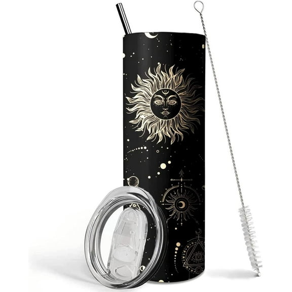 Goth Moon Tumbler with Lid and Straw, Sun and Moon Cup Gothic Coffee Travel Mug,20 Oz Witch Tumbler Cup,Witchy Gifts for Women Goth Decor Halloween Decor Witch Stuff for Women