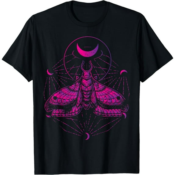 Goth Moth And Crescent Moon Unisex T-Shirt for Men Women Kids Toddler,Black Color,Size YXL
