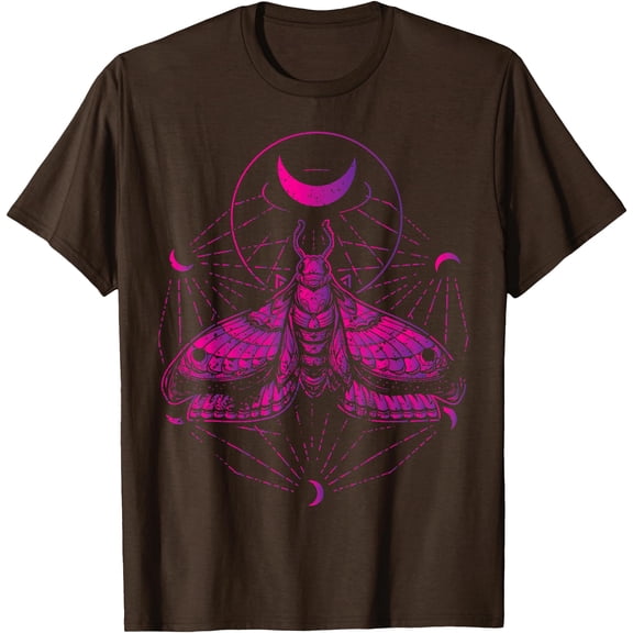 Goth Moth And Crescent Moon Unisex T-Shirt for Men Women Kids Toddler,Dark Chocolate Color,Size 5XL