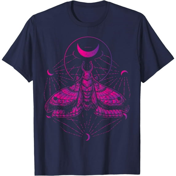 Goth Moth And Crescent Moon Unisex T-Shirt for Men Women Kids Toddler,Navy Color,Size XL