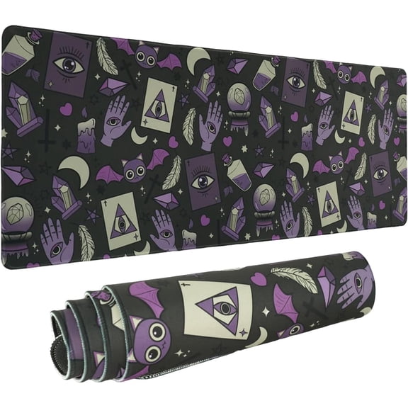 Goth Mouse Pad XL, Gothic Extended Large Gaming Mouse Pad, Black Purple Witch Mouse Pad Mousepad, Kawaii Long Big Mouse Mat, Spooky Halloween Witch Goth Desk Accessories Stuff Decor, 31.5 X 11.8 Inch