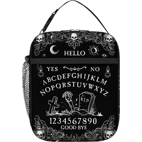 Goth Ouija Board Lunch Box, Gothic Halloween Skull Witchy Lunch Bag for Women Men, Black and White Spooky Insulated Thermal Cooler Lunchbox Meal Tote Bag for School Work