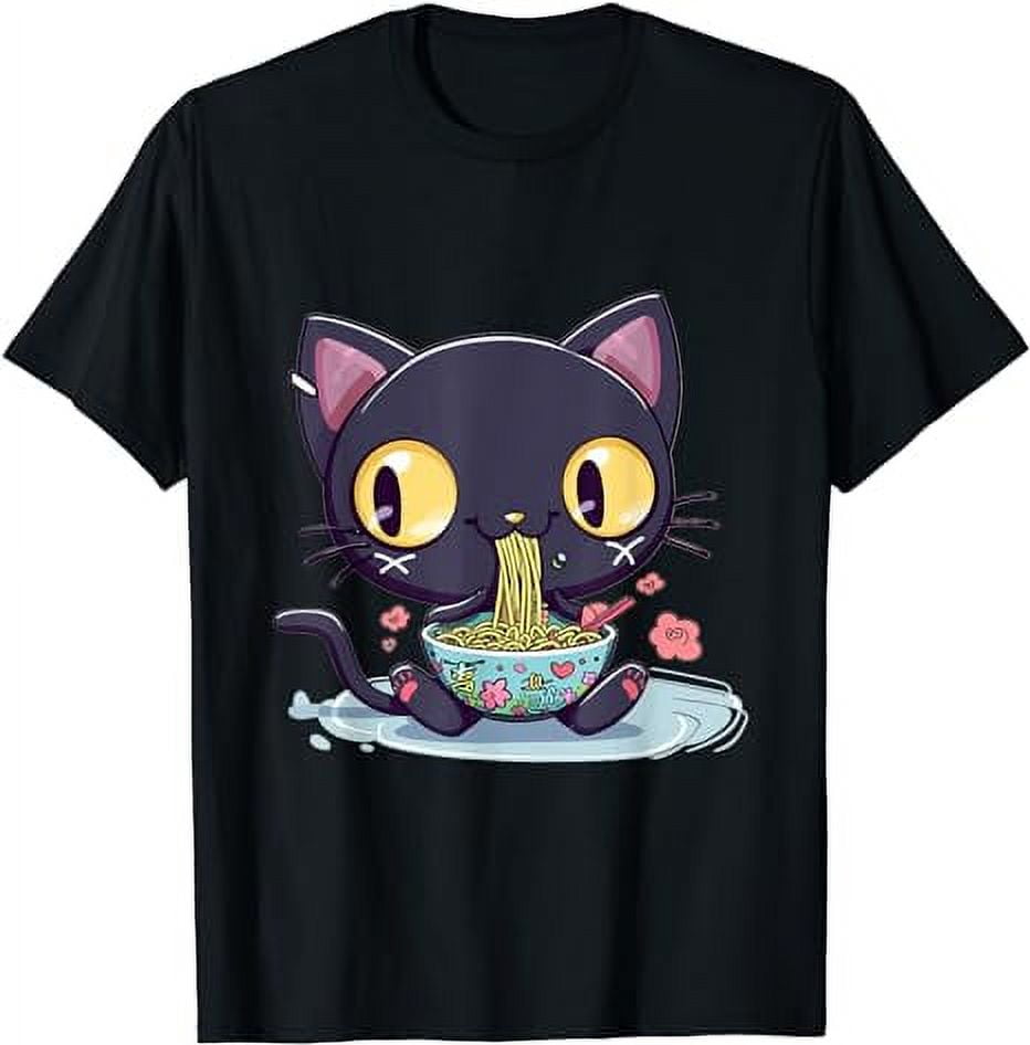 Goth Pastel Cute Creepy Kawaii Black Cat Eating Ramen T-Shirt - Walmart.com