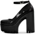 thumbnail image 1 of Goth Platform Crystal Ankle Strap Round Toe Pumps Hook Block Chunky Block High Heels Fashion Dress Shoes Evening Mary Jane Shoes Wrap Toe Sexy Party Dress Shoes for Women Comfy Stylish and Glaring, 1 of 1