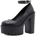 thumbnail image 1 of Goth Platform Crystal Ankle Strap Round Toe Pumps Hook Block Chunky Block High Heels Fashion Dress Shoes Evening Mary Jane Shoes Wrap Toe Sexy Party Dress Shoes for Women Comfy Stylish and Glaring, 1 of 5