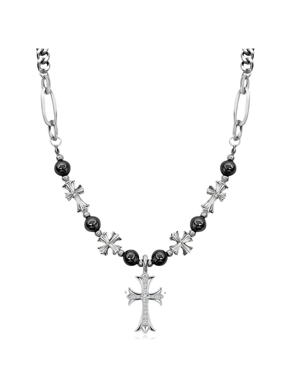 Goth Punk Cross Pendant Necklace for Men & Women, Gothic Grunge Religious Statement Jewelry