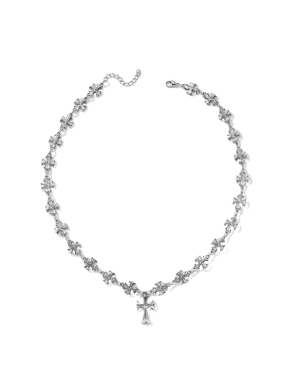 Goth Punk Cross Pendant Necklace for Men & Women, Gothic Grunge Religious Statement Jewelry