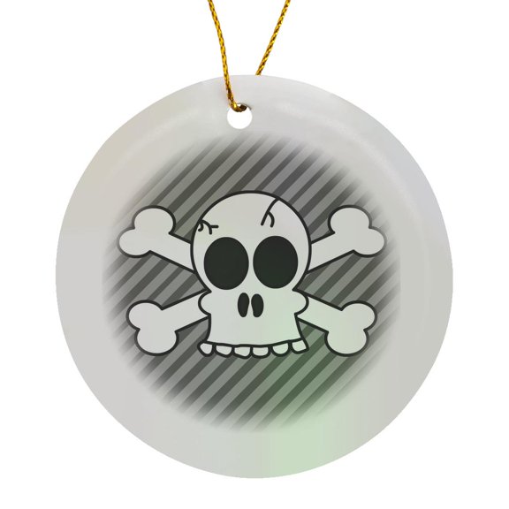3drose, Goth Punk Skull and Crossbones Gray Stripes, Circle Porcelain Ornament