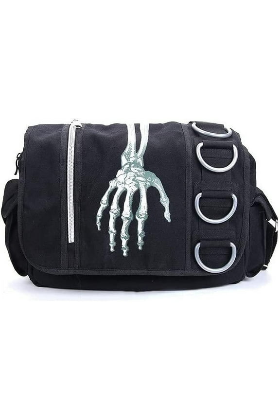 Goth Purse Grunge Skull Messenger Bag Y2K Backpack Gothic Punk Shoulder Satchels Harajuku School Handbag (Black)