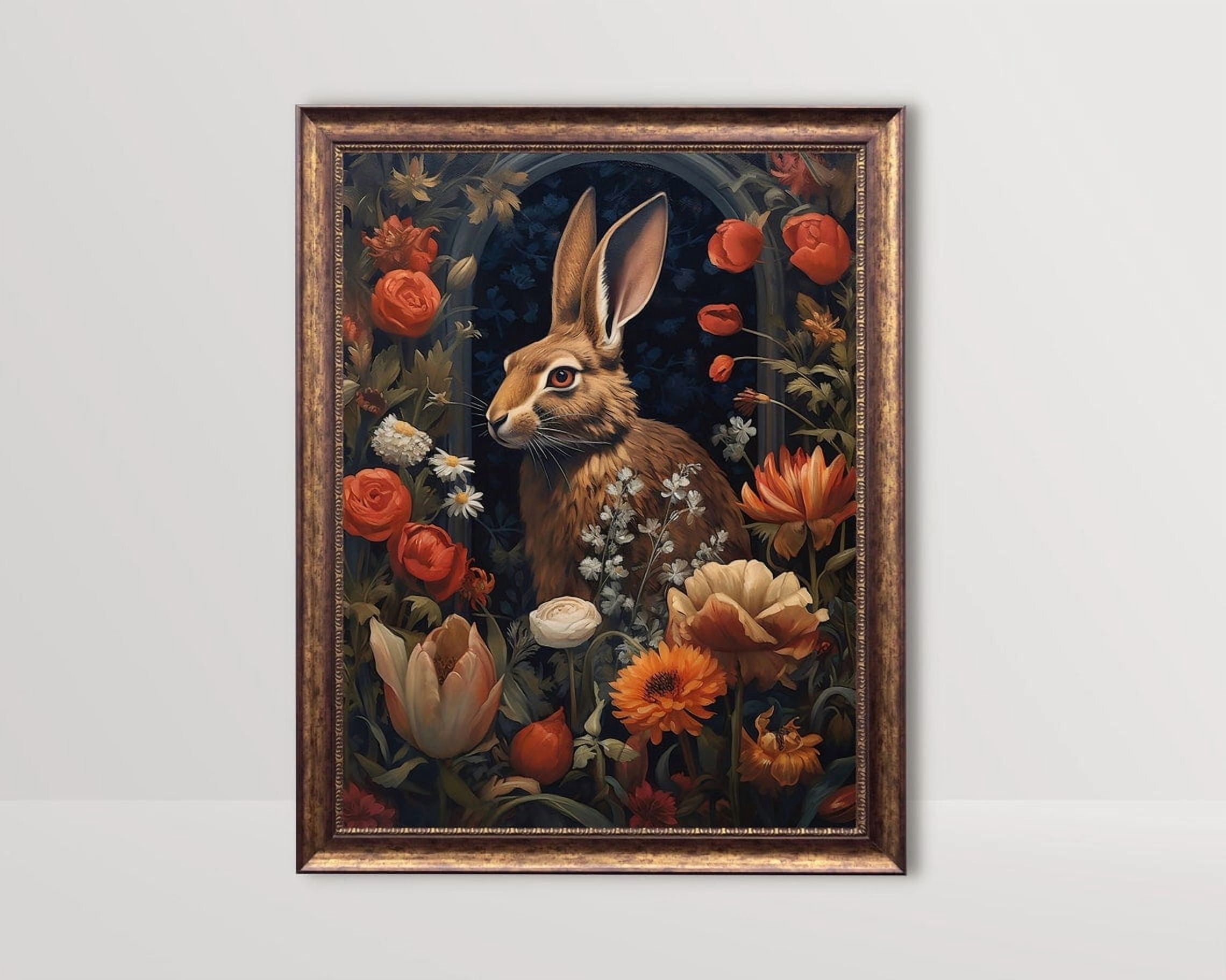 Goth Ribbit Goth Rabbit and Flowers, Dark Cottagecore Art, Gothic Floral Print ...
