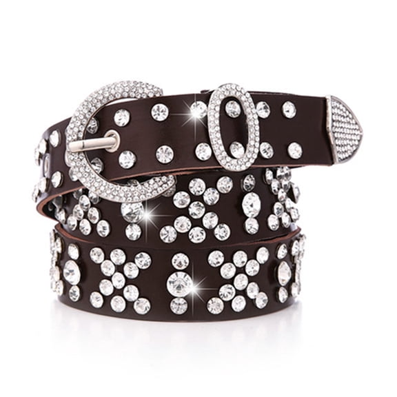 Goth Rhinestones Belts Women Genuine-Leather Straps Rhinestones Belts Cowgirl Girls Fashion Belt for Jeans Men