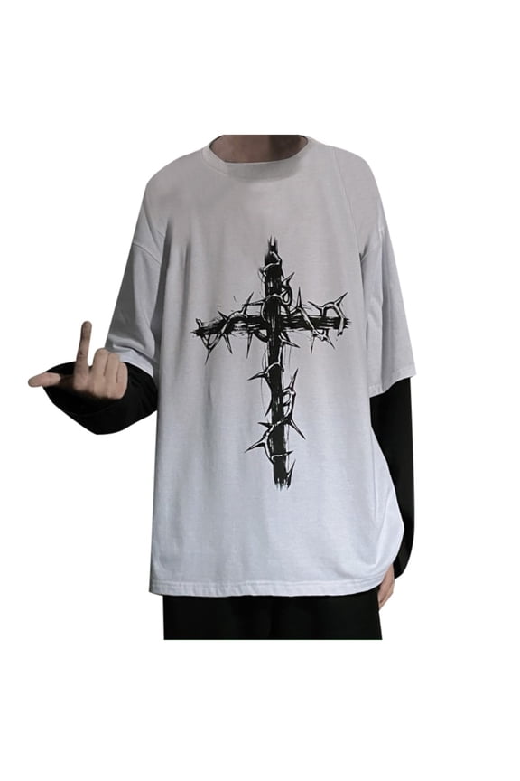 Goth Shirt Gothic Shirt Two-Piece Alternative Clothing Goth Long Sleeve Top Grunge Clothes Womens Tops White XXL