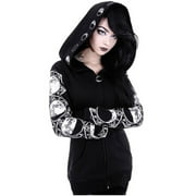 TYLBKK Goth Shirts Black T for Women Cardigan Womens Long Sleeve Tops Winter Coats Girls Jacket Hoodies Women Punk Print Zip Women Plus-Size Loose Zip