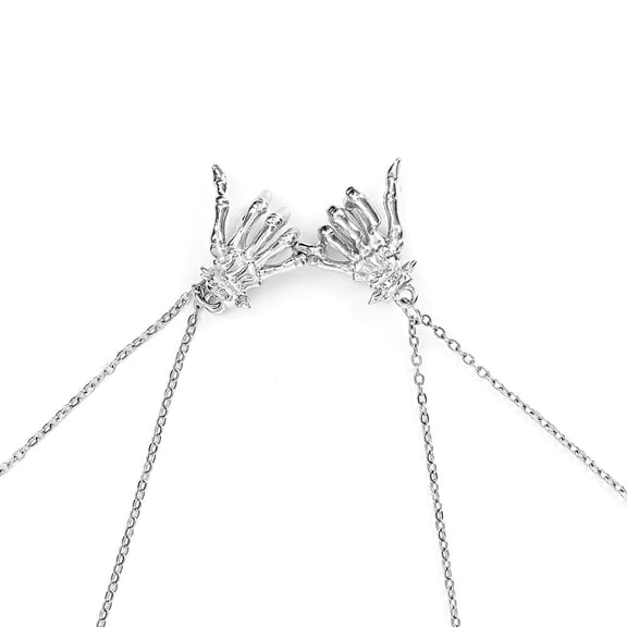 Goth Skeleton Hand Pinky Promise Matching Couple Necklaces Best Friend Necklaces Jewelry