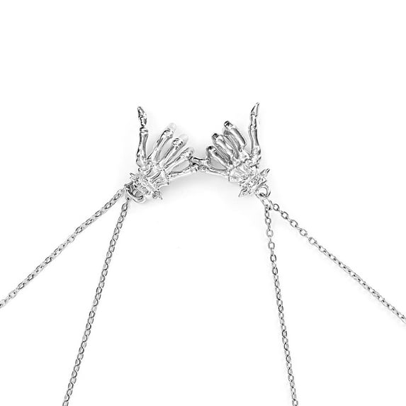 Goth Skeleton Hand Pinky Promise Matching Couple Necklaces Best Friend Necklaces Jewelry