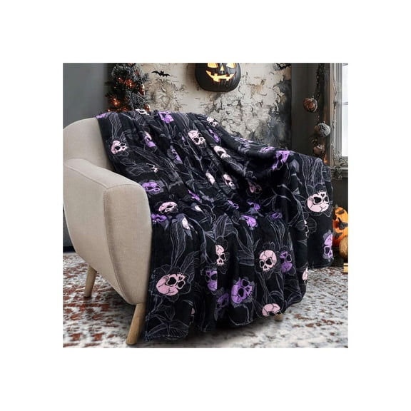 Goth Skull Throw Blanket 50x60 Inch, Halloween Skeleton Blanket, Soft Plush Cozy Lightweight Blanket for Naps, Lounge, Home Decor & Travel Gift