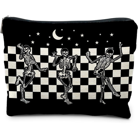 Goth Spooky Gifts for Women, Gothic Horror Skeleton Black Makeup Bag Cosmetic Pouch