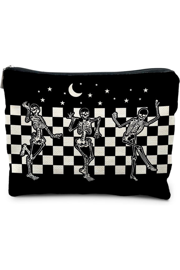 Goth Spooky Gifts for Women, Gothic Horror Skeleton Black Makeup Bag Cosmetic Pouch