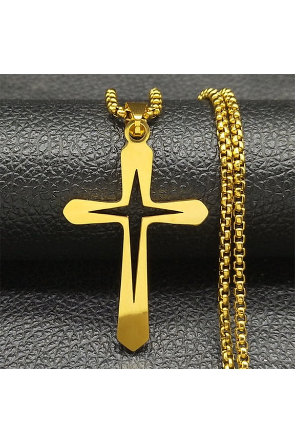 Goth Starlight Cross 14K Yellow Gold Jesus Christ Amulet Pendant Necklace for Women Men Golden Silver Color Chain Necklaces Jewery B407