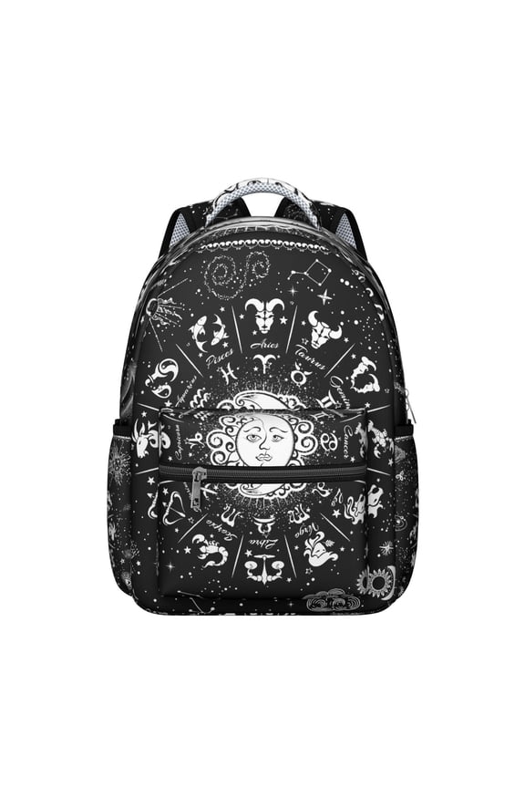 Goth Starry Night Backpack Waterproof Durable School Bag with Lunar Constellation Print, Adjustable Shoulder Straps, Large Capacity for Student and Students