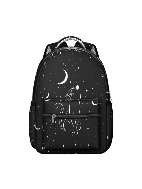 Goth Starry Night Backpack Waterproof Durable School Bag with Lunar Constellation Print, Adjustable Shoulder Straps, Large Capacity for Student and Students