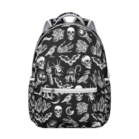 Goth Starry Night Backpack Waterproof Durable School Bag with Lunar Constellation Print, Adjustable Shoulder Straps, Large Capacity for Student and Students