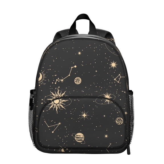Goth Student Backpack – Gothic Celestial Moon Starry Night Astrology Print With Cosmic Mystical Spiritual Golden Witchy Design