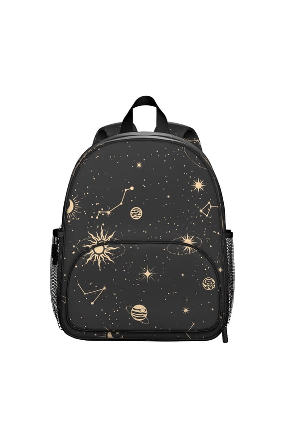 Goth Student Backpack – Gothic Celestial Moon Starry Night Astrology Print With Cosmic Mystical Spiritual Golden Witchy Design