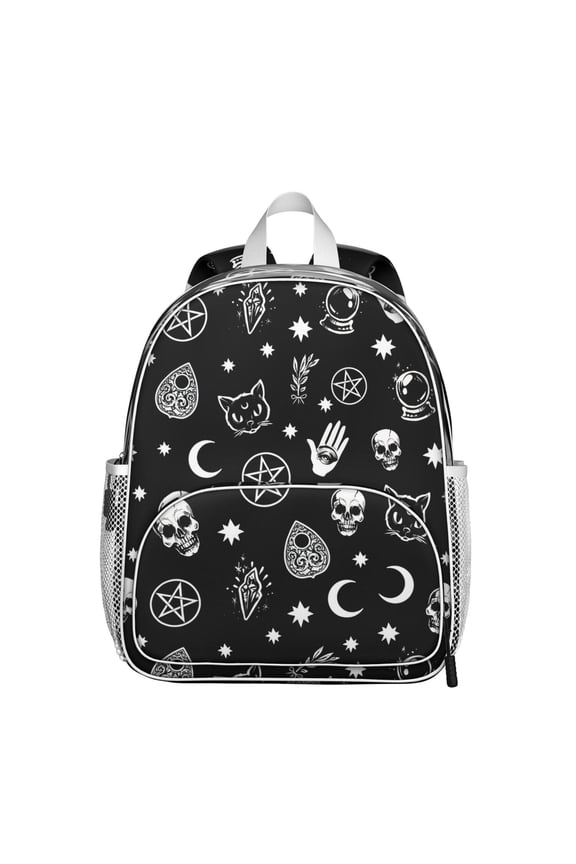 Goth Student Backpack – Gothic Moon And Starry Night Celestial Print With Steampunk Dark Mystical Sky Lunar Constellation Design