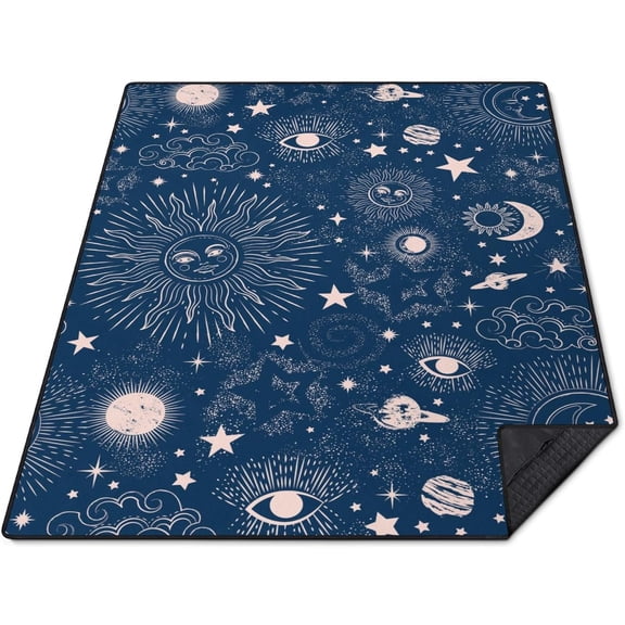 Goth Sun and Moon Picnic Blanket Waterproof Foldable Extra Large Picnic Mat Beach Blanket 60"x80" for Camping Beach Hiking Patio Party Decor Gifts