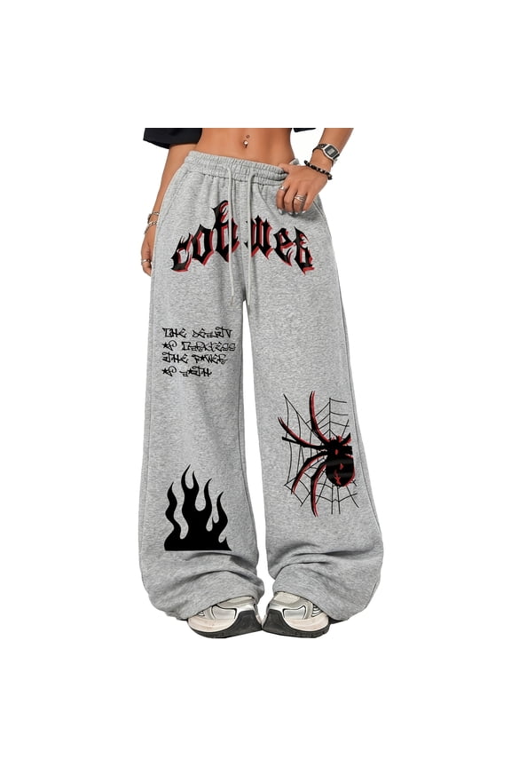Goth Sweatpants Alt Emo Polyester Wide Leg Baggy Drawstring Pants for Gothic Street Style and Lounge Wear