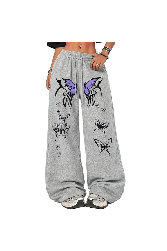 Goth Sweatpants Alt Emo Polyester Wide Leg Baggy Drawstring Pants for Gothic Street Style and Lounge Wear