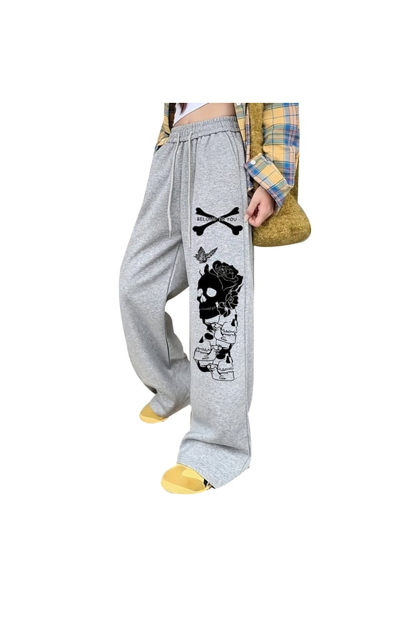 Goth Sweatpants Alt Emo Polyester Wide Leg Baggy Drawstring Pants for Gothic Street Style and Lounge Wear