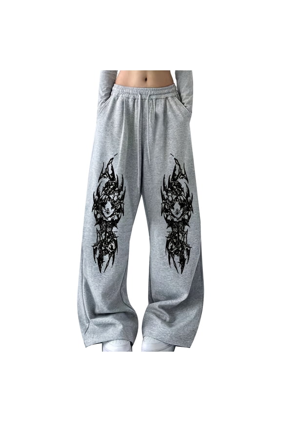 Goth Sweatpants Alt Emo Polyester Wide Leg Baggy Drawstring Pants for Gothic Street Style and Lounge Wear