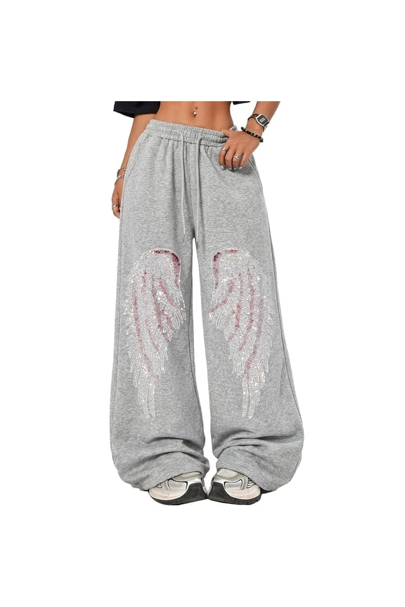 Goth Sweatpants Alt Emo Polyester Wide Leg Baggy Drawstring Pants for Gothic Street Style and Lounge Wear