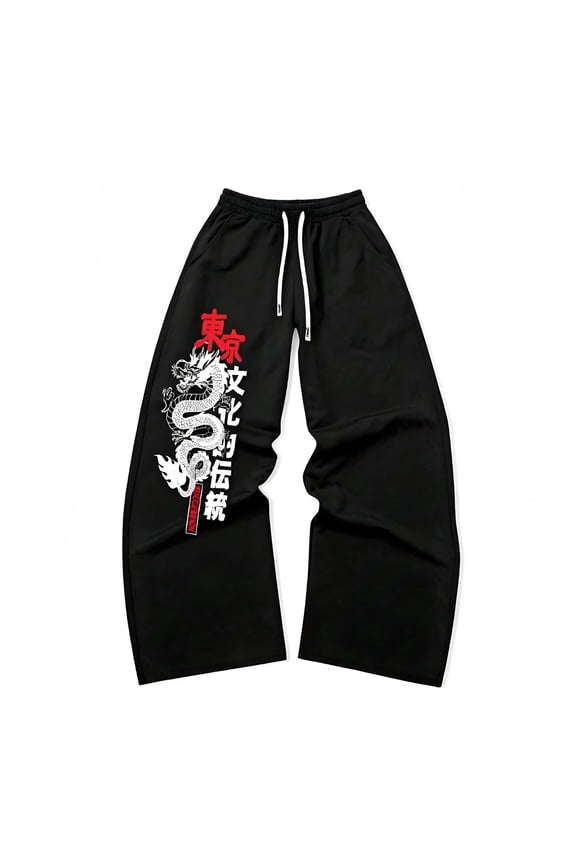 Goth Sweatpants Y2k Sweatpants Graphic Print Polyester Adjustable Drawstring Casual Streetwear Pants for Men S-2XL