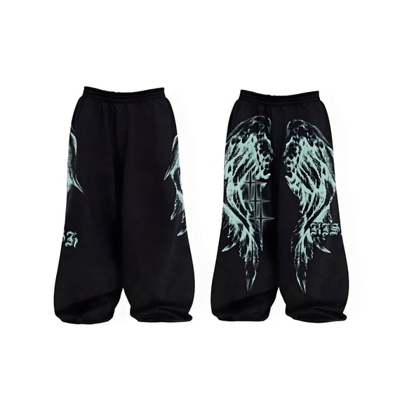 Goth Sweatpants for Men Wing Graphic Baggy Fit Lightweight Polyester Casual Wear Indoor Outdoor Alt Streetwear Multi Color