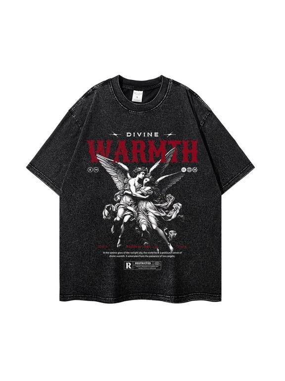 Goth T-Shirt Gothic Washed Shirts Men Angel Alt Grunge Emo Aesthetic Shirt Y2K T-Shirts Oversize Unisex