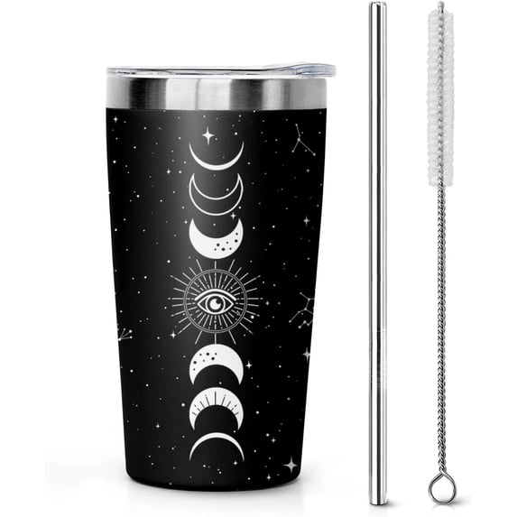 Goth Tumbler 10 Oz, Moon Cup Witch Travel Cup, Halloween Witchy Goth Gifts for Women, Halloween Tumbler with Lid and Straw, Goth Accessories Stuff, Witch Tumbler Stainless Steel Insulated Thermal