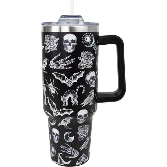 Goth Tumbler 40 Oz, Goth Gifts for Women, Halloween Gothic Coffee Cup Travel Mug Water Bottle, Witchy Gothic Gifts for Women, Goth Accessories Stuff Thing, 40 Oz Tumbler with Handle and Straw