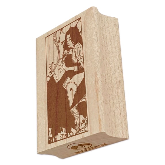 Goth Victorian Girl Reading Book Rectangle Rubber Stamp Stamping Scrapbooking Crafting - Small 1.7in