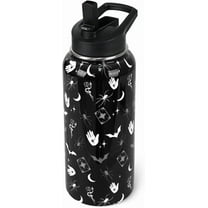 Goth Stainless Steel Water Bottle with Straws - 32oz Double Walled Vacuum Insulated, Leak Proof Travel Tumbler - Bats Design, Sports & Thermal Cup - Witchy Decor Gift