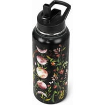 Goth Stainless Steel Water Bottle 32oz - Vacuum Insulated Tumbler with Straws & Lid | Leakproof, Double Walled | Gothic Moon Flower Design | Sports, Travel, Witchy Decor Gift